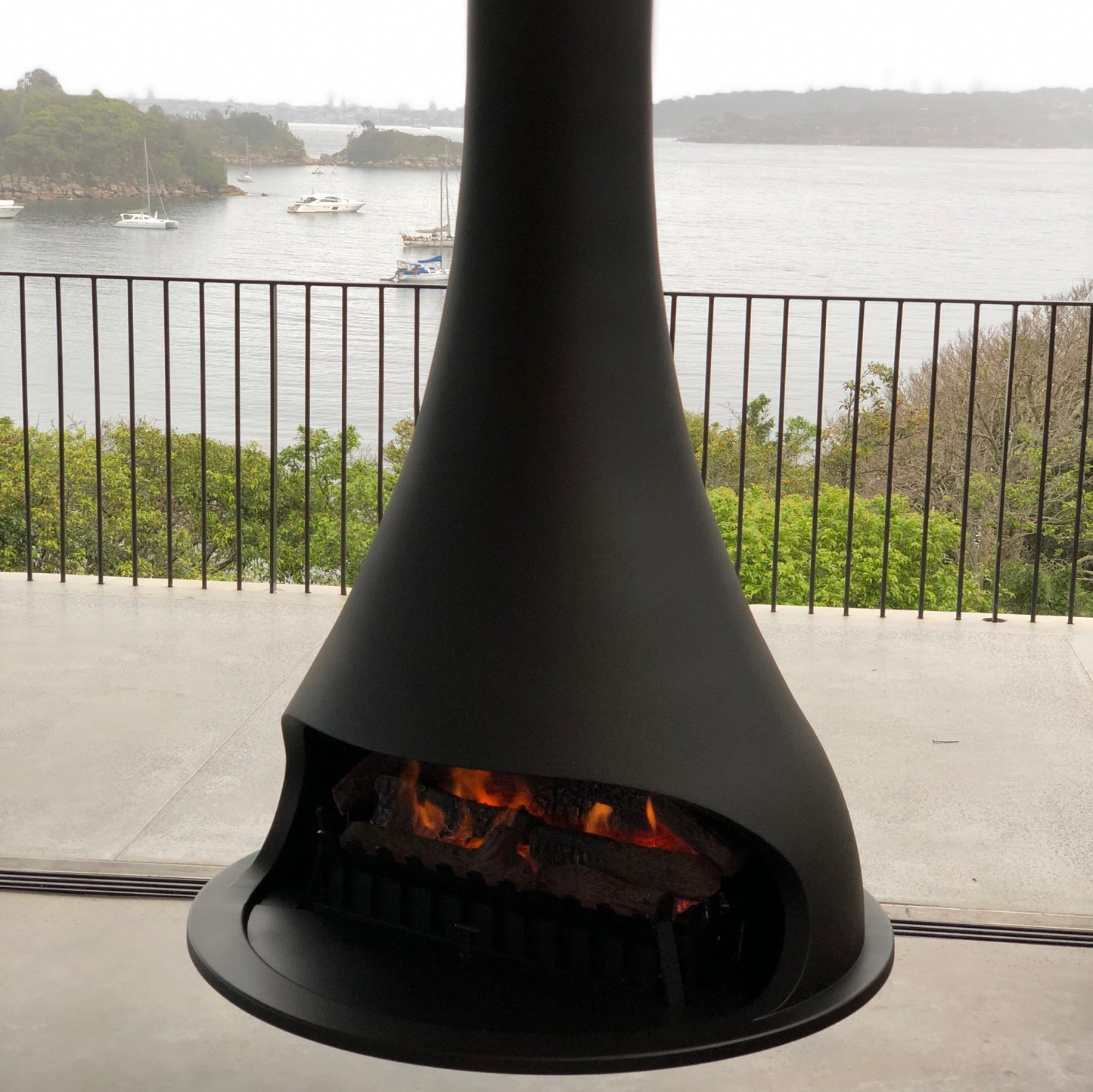 Bordelet TATIANA 997 Central Non-Rotating Hanging Fireplace With Gas Burner - Intense Black or Anthracite Grey