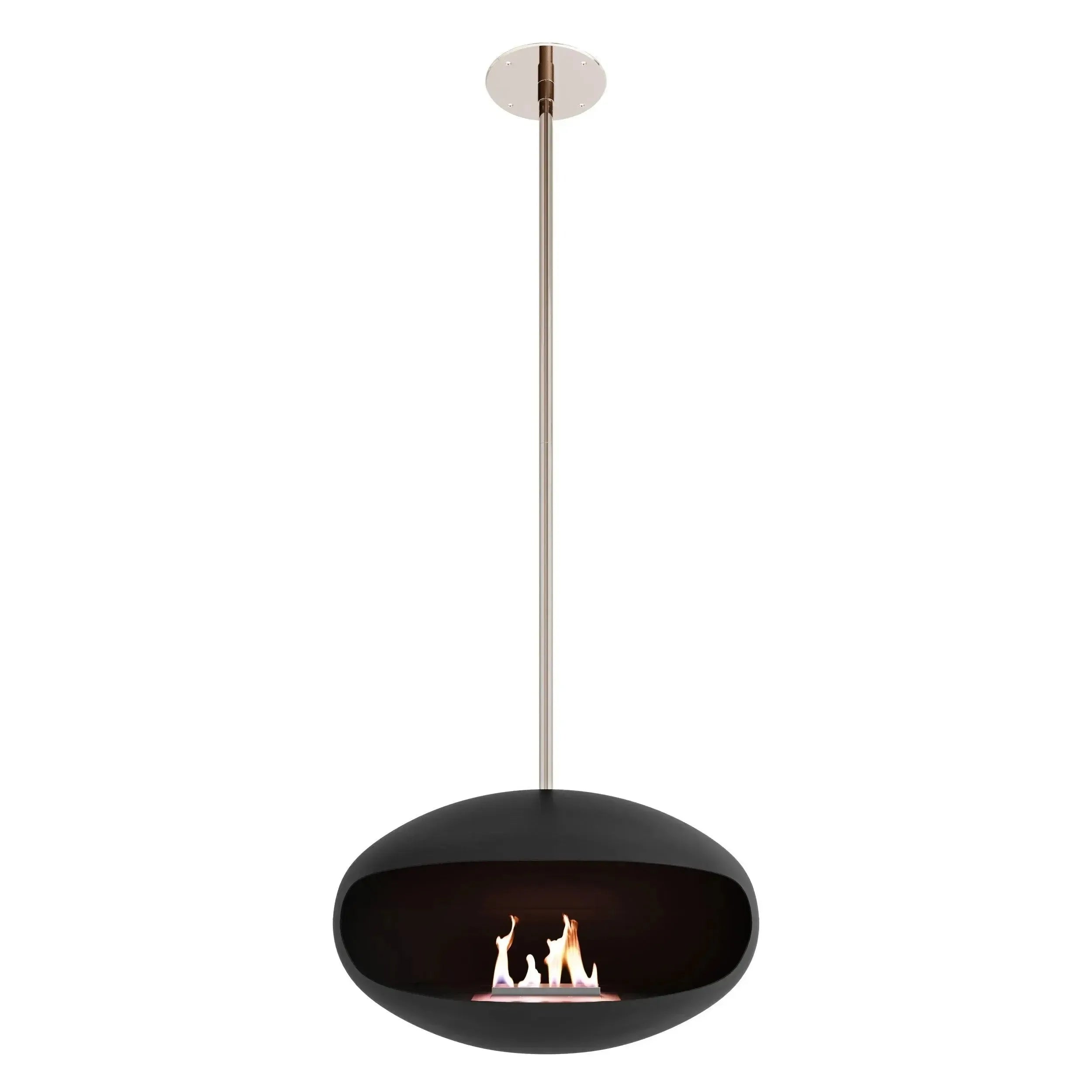 Cocoon Aeris Hanging Ethanol Fireplace - Matt Black With Straight Pole