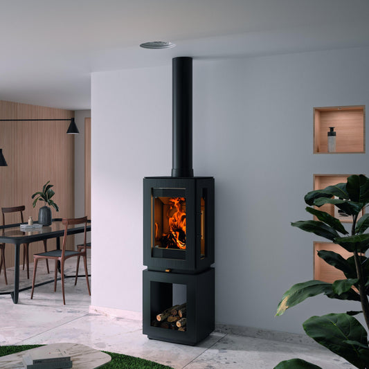 Hergom Glow With Wood Storage Freestanding Wood Fireplace