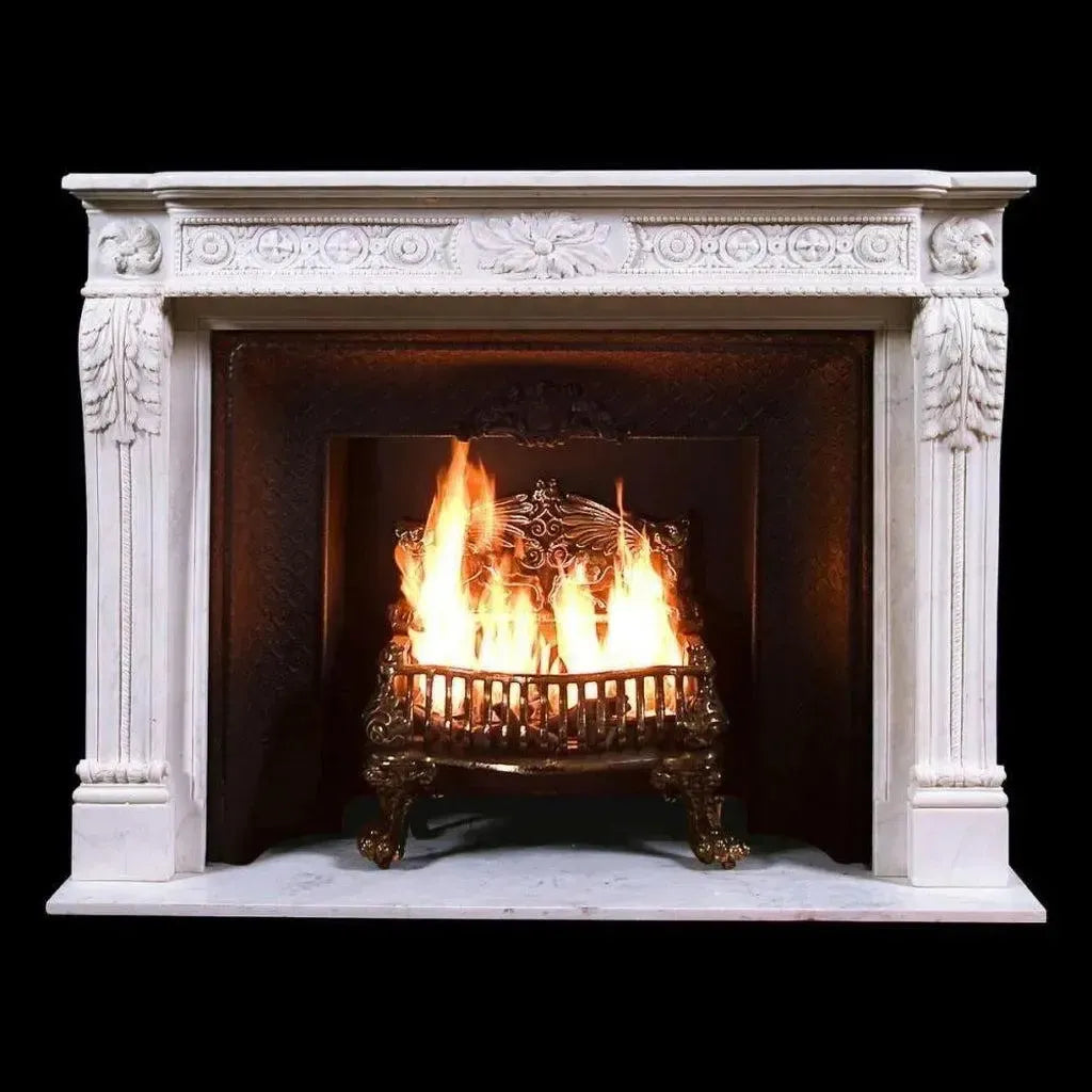 Louis Xvi Centre Flower Marble Mantle White