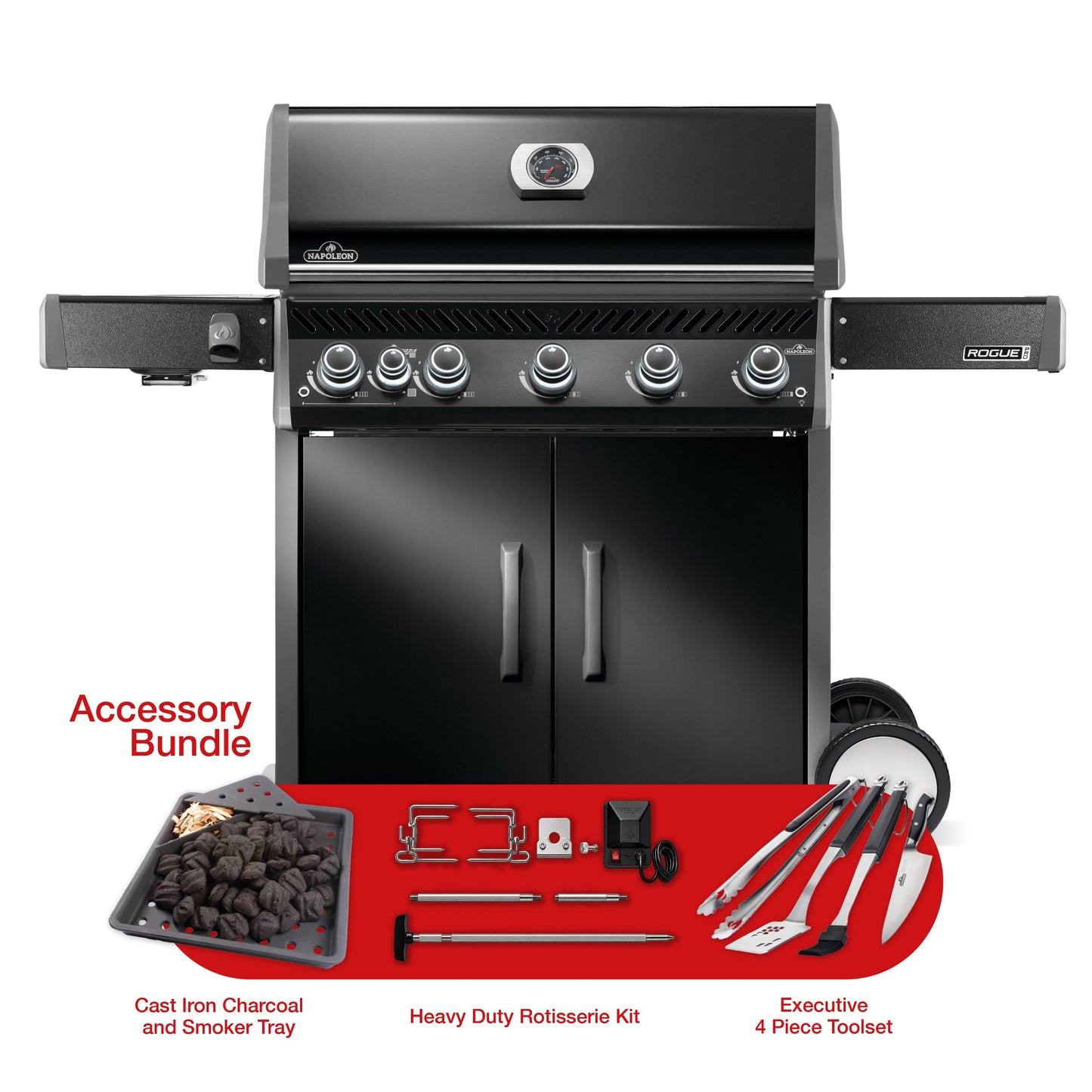 Napoleon Rogue PRO 625 LPG Gas BBQ with Infrared Side Burner Bundle