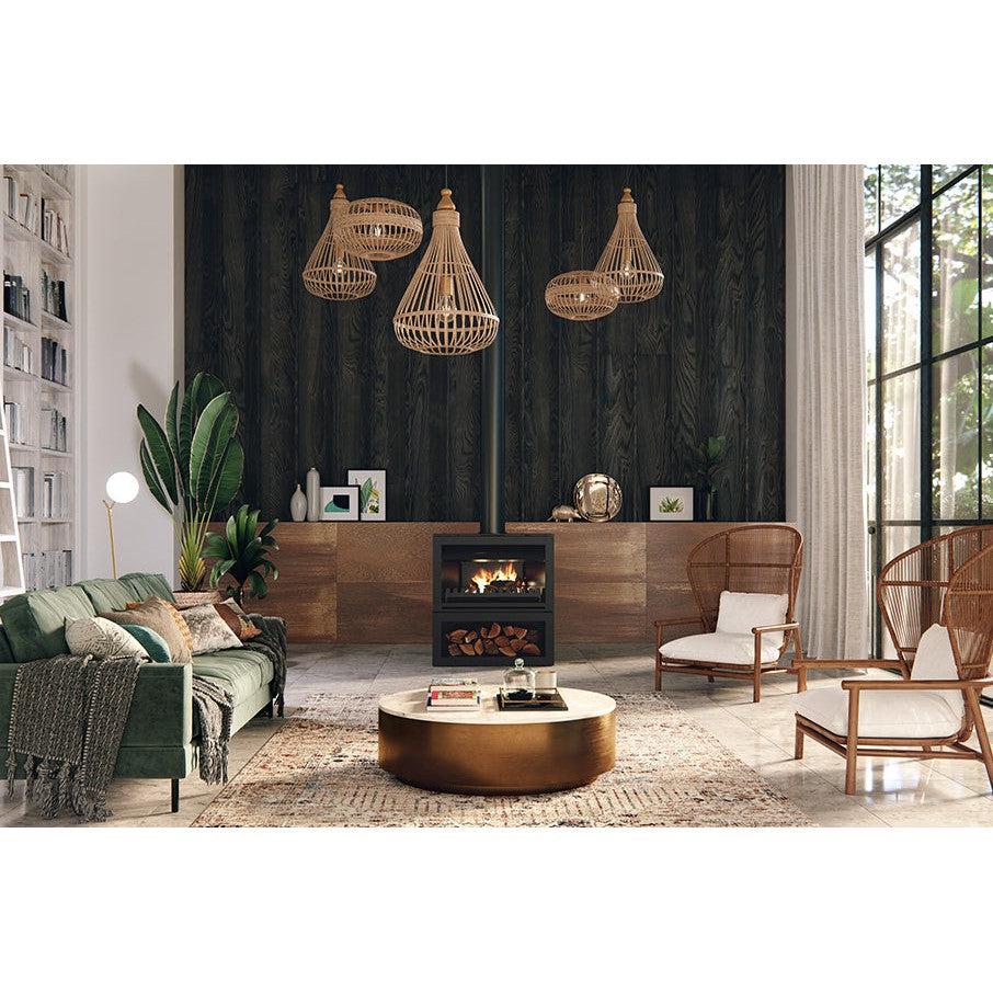 Nectre N900 Free Standing Wood Fireplace with Base, Flue Kit & Remote Control Fan