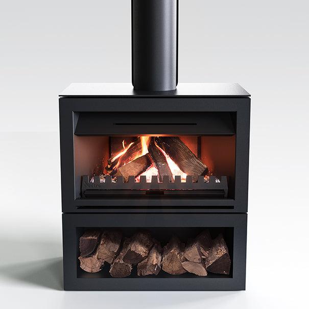 Nectre N900 Free Standing Wood Fireplace with Base, Flue Kit & Remote Control Fan