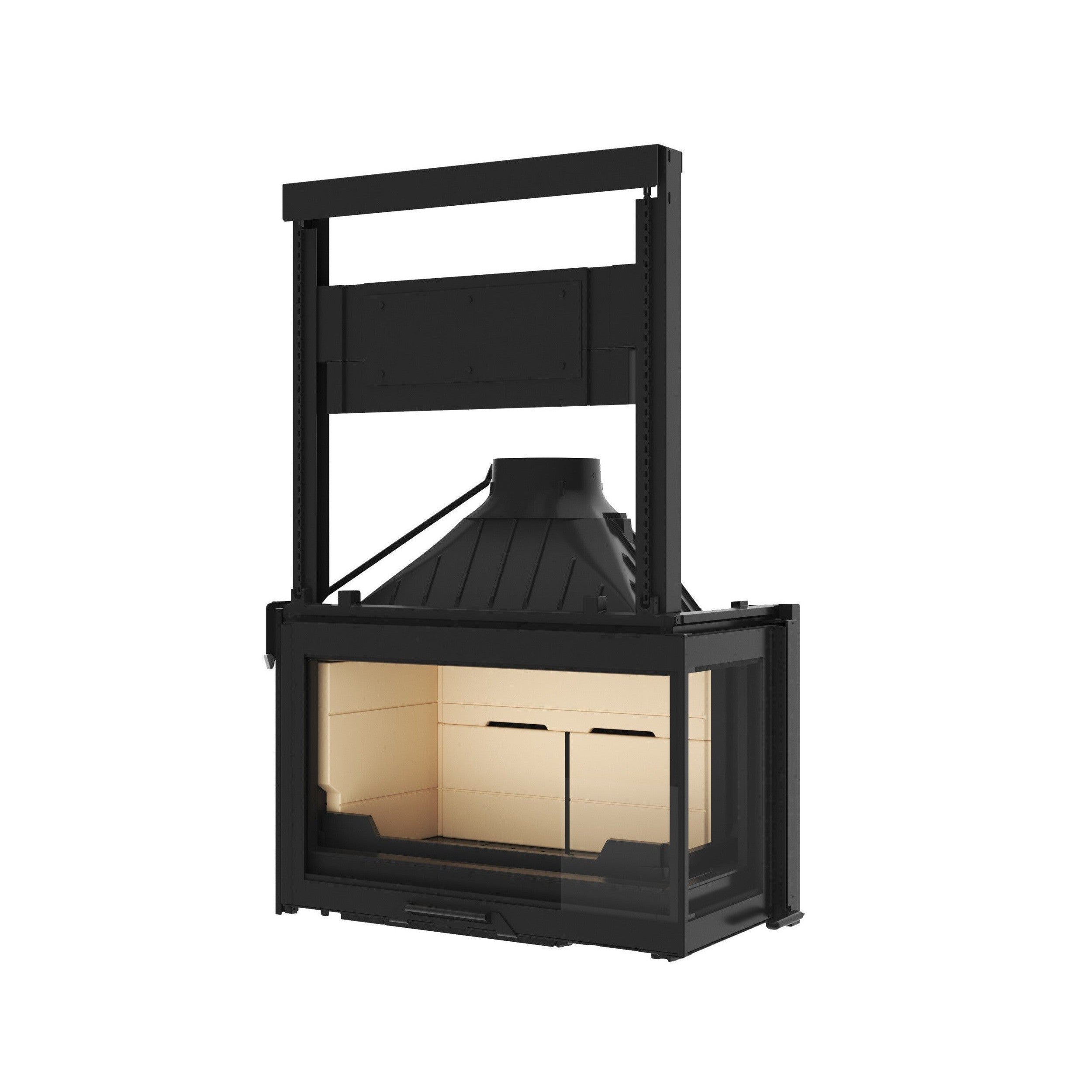 Seguin Visio 8 Plus Wood Fireplace With Right Sided Glass, Lift, Black Line Glass & Brick Lining