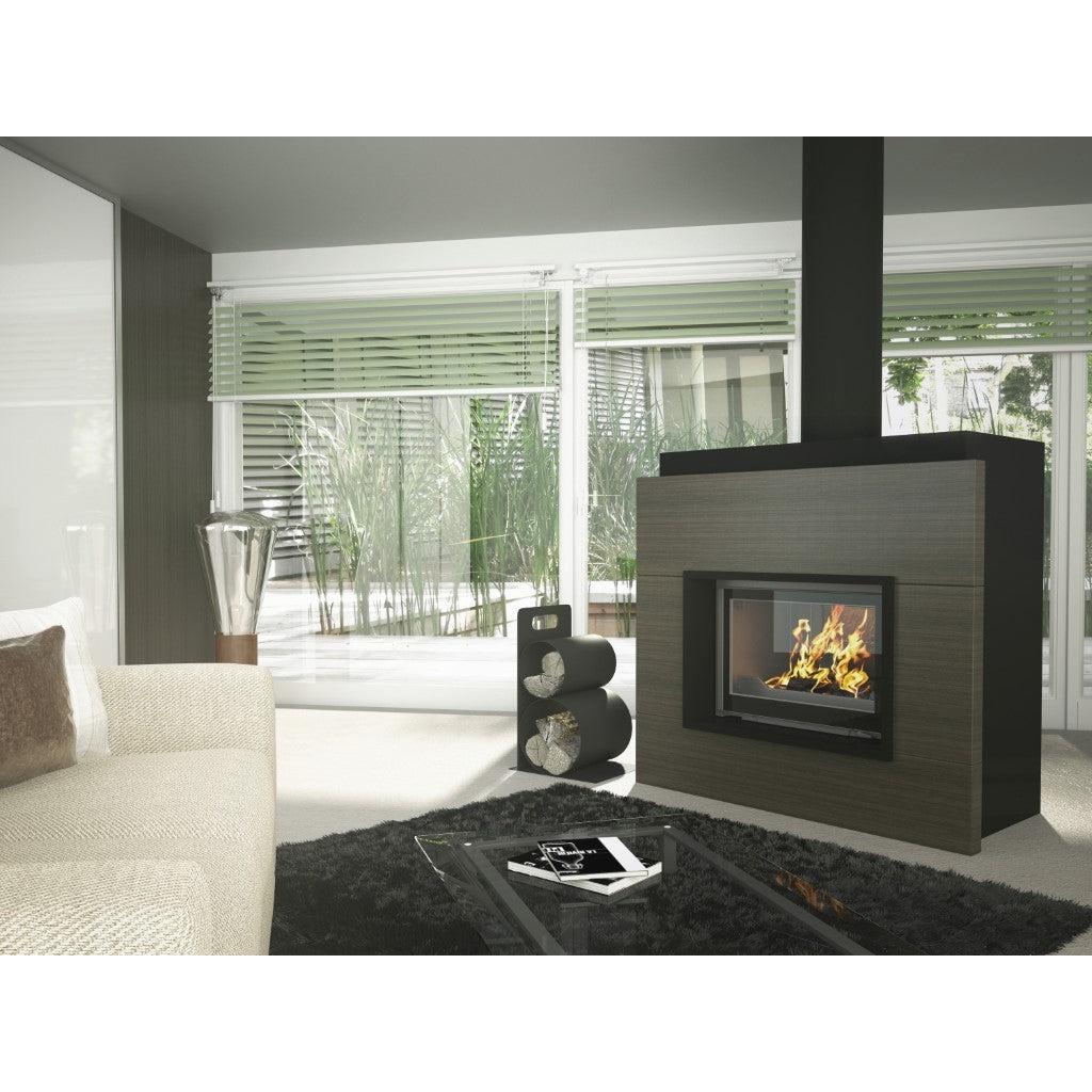 Seguin Visio 8 Plus Wood Fireplace With Swing Door, Lift, Black Line Glass & Brick Lining
