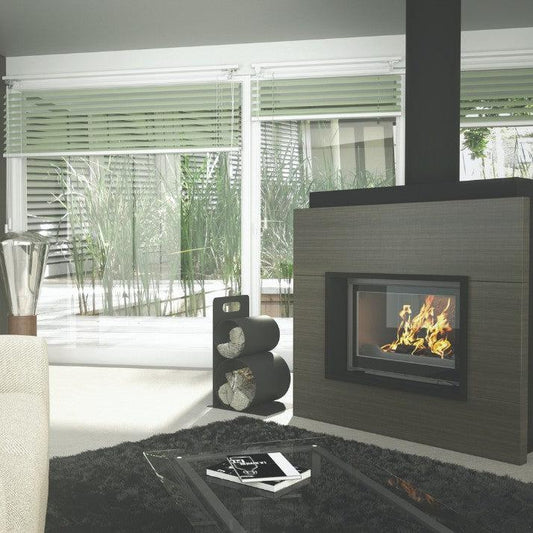 Seguin Visio 8 Plus Wood Fireplace With Swing Door, Lift, Black Line Glass & Brick Lining