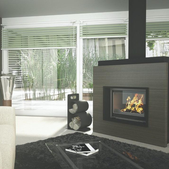 Seguin Visio 8 Plus Wood Fireplace With Swing Door, Lift, Black Line Glass & Brick Lining
