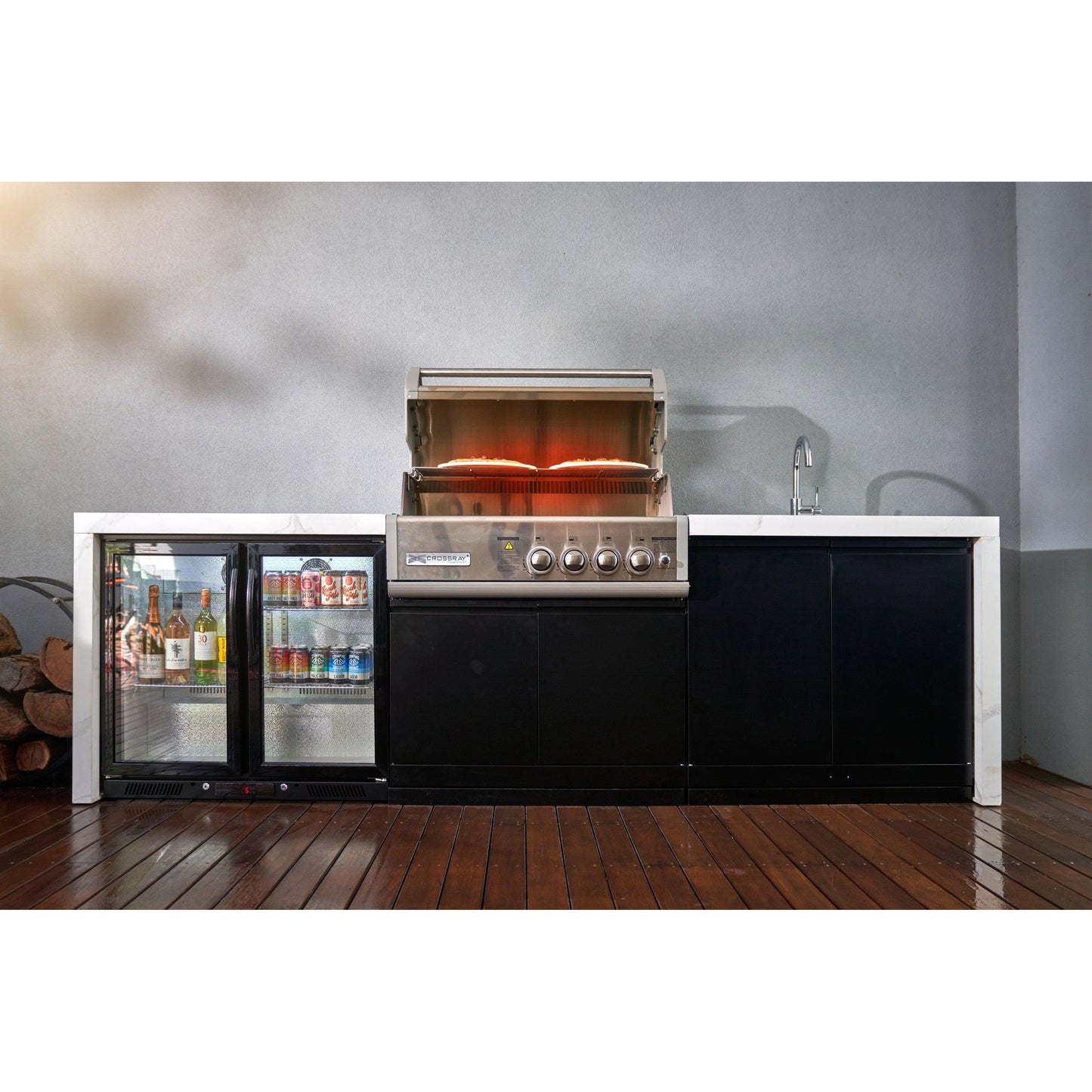 Crossray 4 Burner Gas Outdoor Kitchen With White Bench