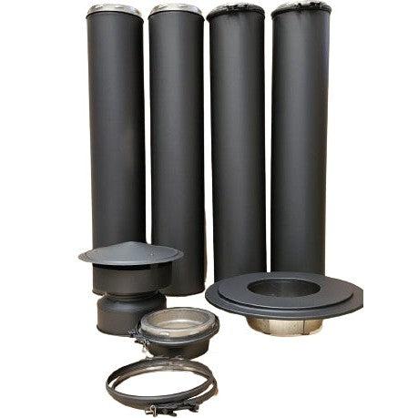 4.5" Fully Insulated Room Sealed Black 4m Flue Kit (Suits Freestanding Fireplaces)