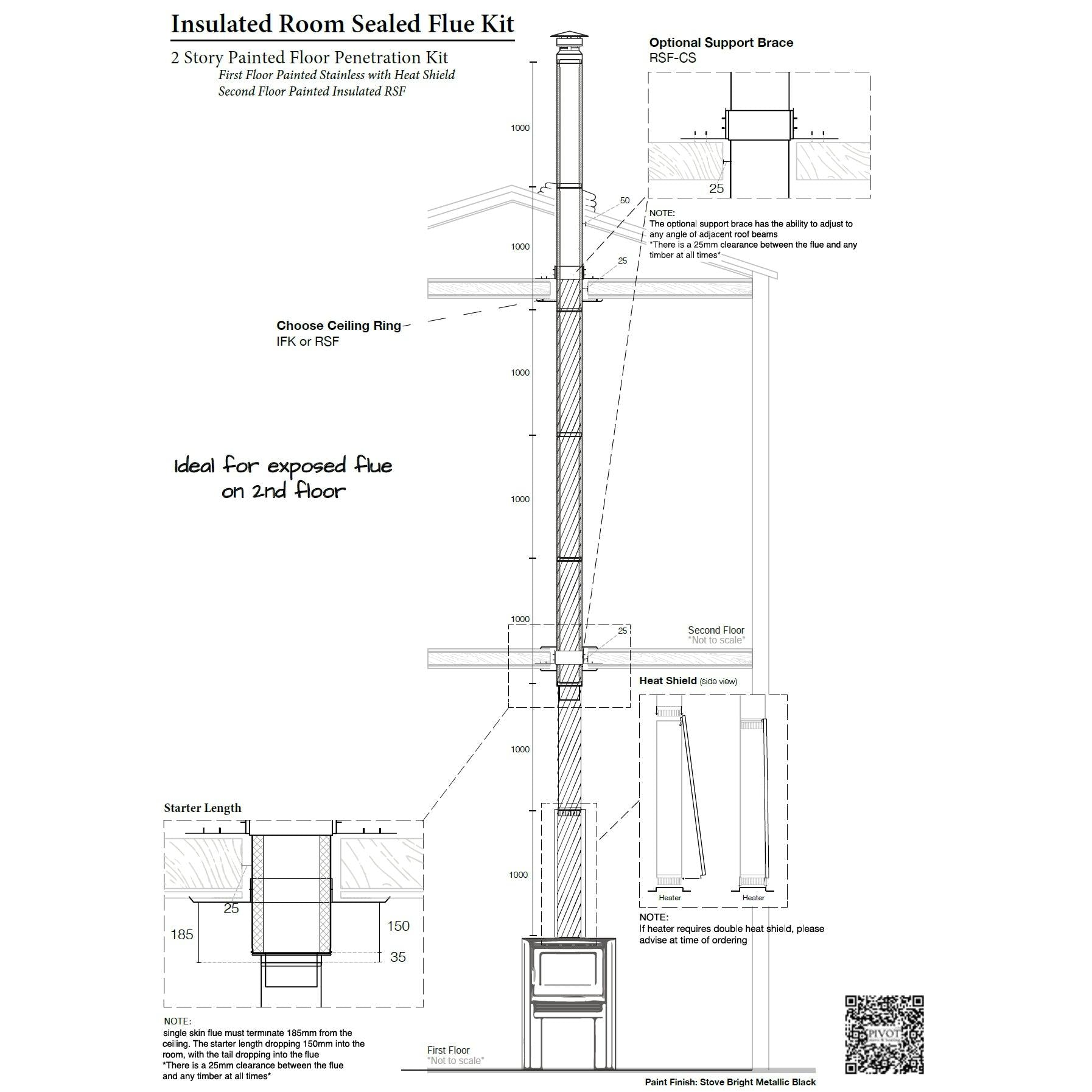 7" Two Story Floor Penetration Room Sealed Flue Kit Type 2