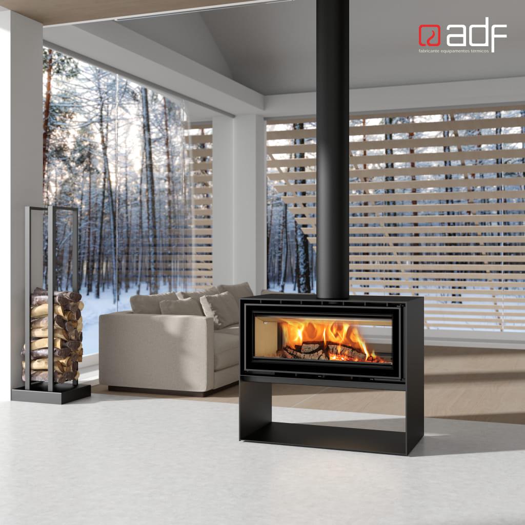 ADF Linea 100 Duo B L Freestanding Wood Fireplace inc. Open Base