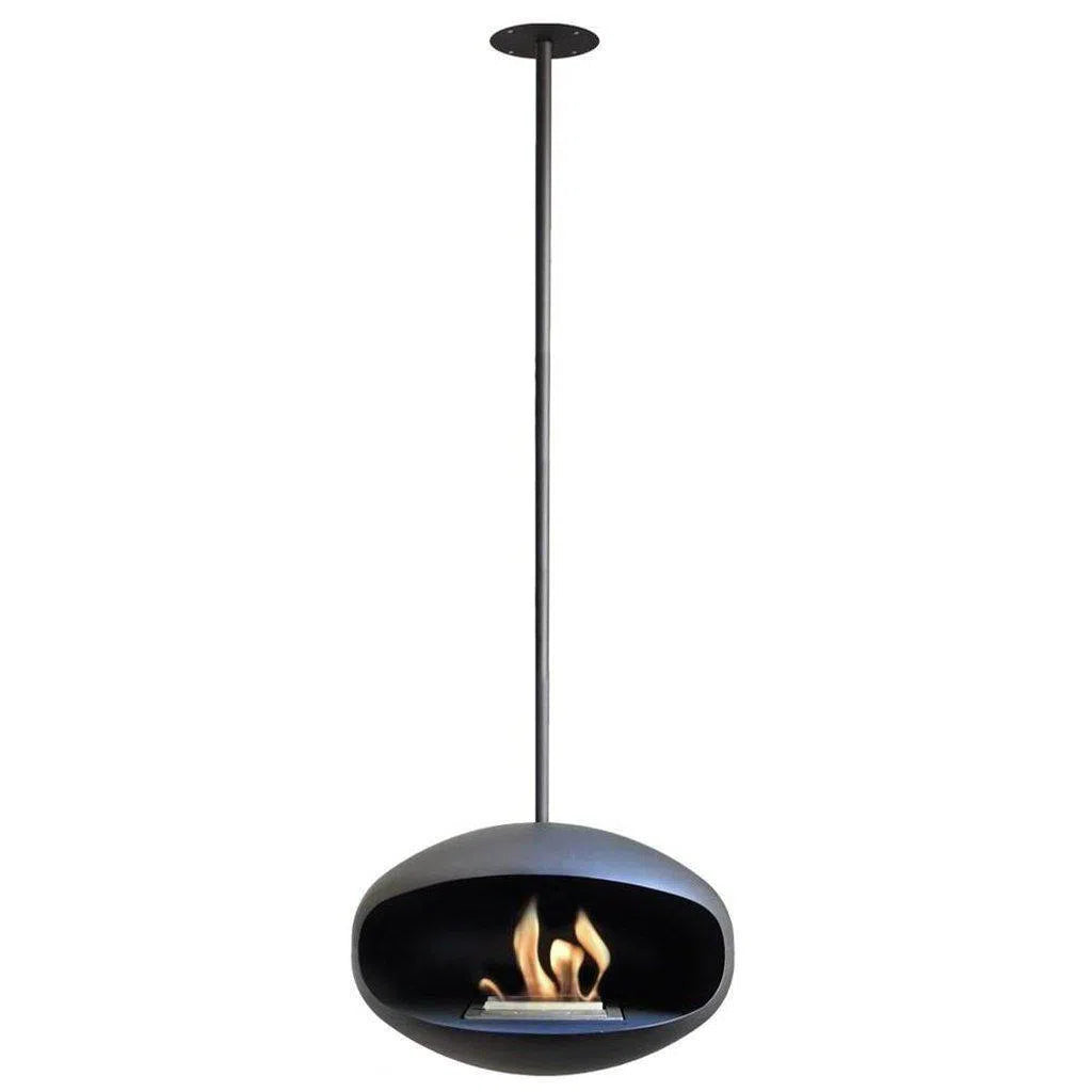 Aeris Hanging Cocoon Ethanol Fireplace - Matte Black With Matte Black Suspension