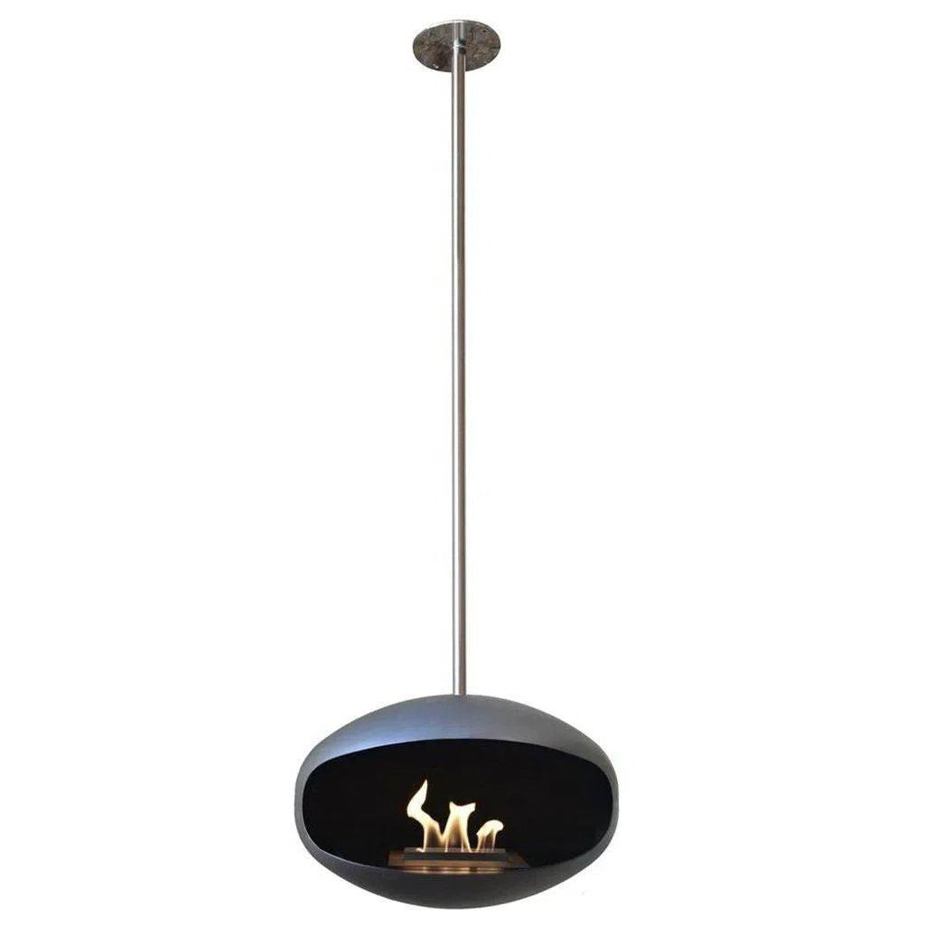 Aeris Hanging Cocoon Ethanol Fireplace - Matte Black With Straight Stainless Steel Suspension