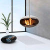 Aeris Hanging Cocoon Ethanol Fireplace - Stainless Steel With Angled Stainless Steel Suspension