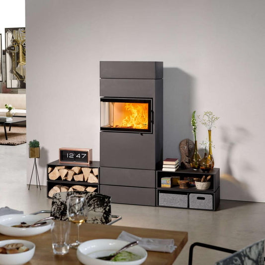 Austroflamm Dexter (Door Hinge Left with Top Extension Box & Adjustable Damper) Wood Fireplace