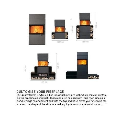Austroflamm Dexter (Door Hinge Right with Top Extension Box & Adjustable Damper) Wood Fireplace