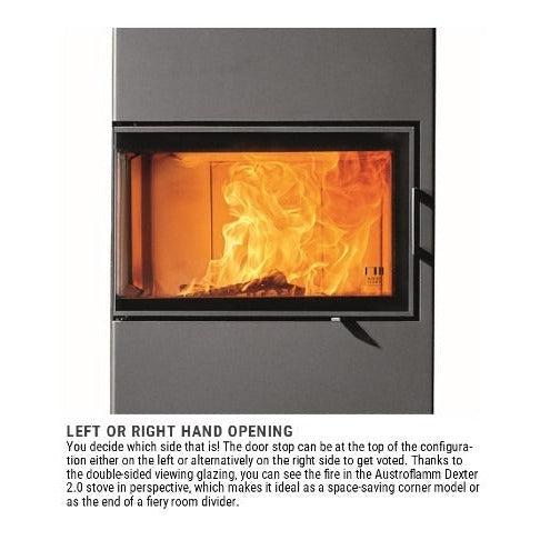 Austroflamm Dexter (Door Hinge Right with Top Extension Box & Adjustable Damper) Wood Fireplace