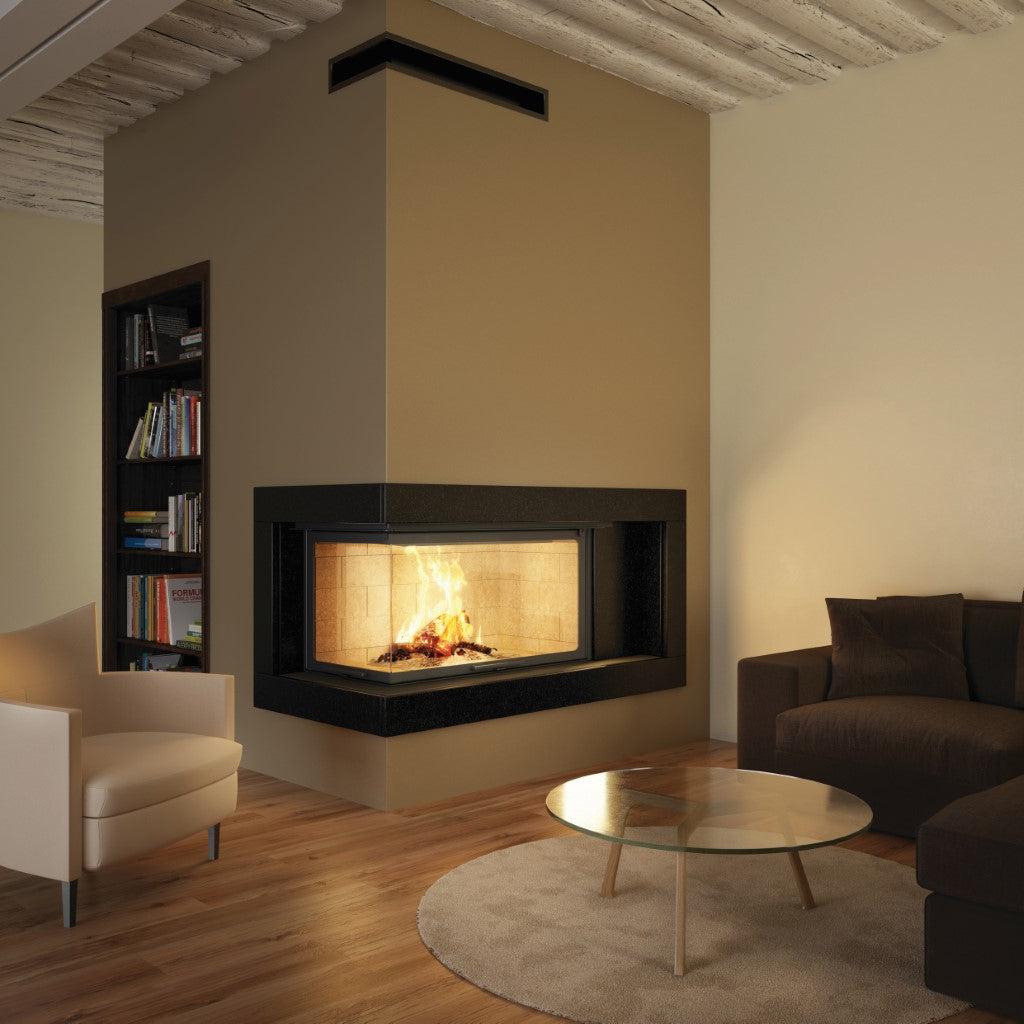 Axis H1200 VLG Panoramic Left Corner Design Inbuilt Wood Fireplace With Lift & Swing Door