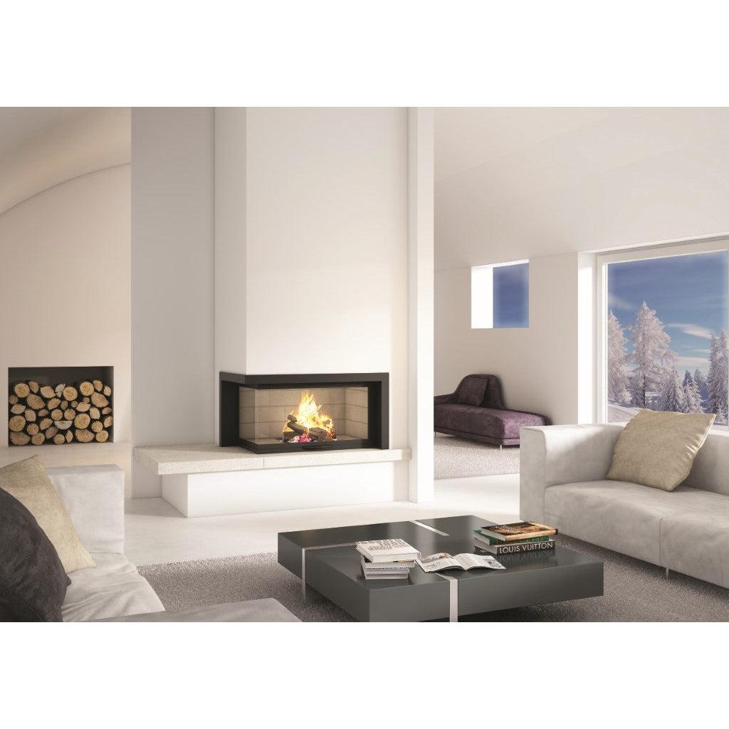 Axis H1200 VLG Panoramic Left Corner Design Inbuilt Wood Fireplace With Lift & Swing Door