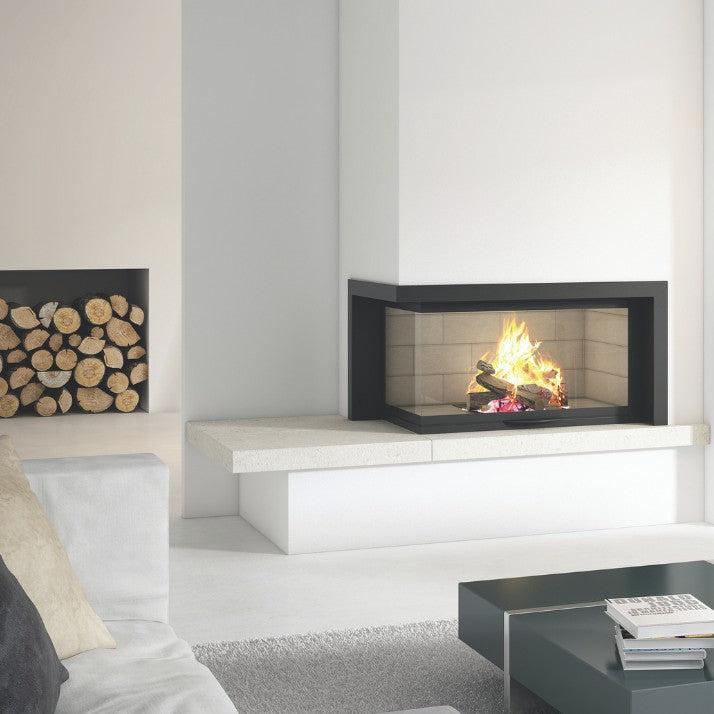 Axis H1200 VLG Panoramic Left Corner Design Inbuilt Wood Fireplace With Lift & Swing Door