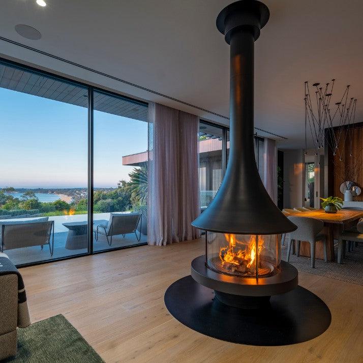 Bordelet EVA 992 Central Hanging Wood Fireplace - Intense Black