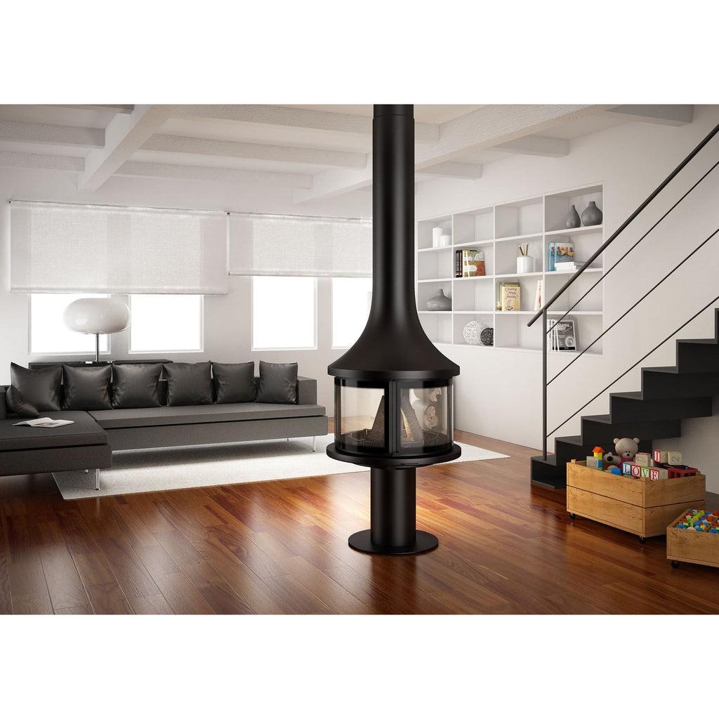 Bordelet LEA 998 Central Hanging Wood Fireplace With Safety Glass - Intense Black