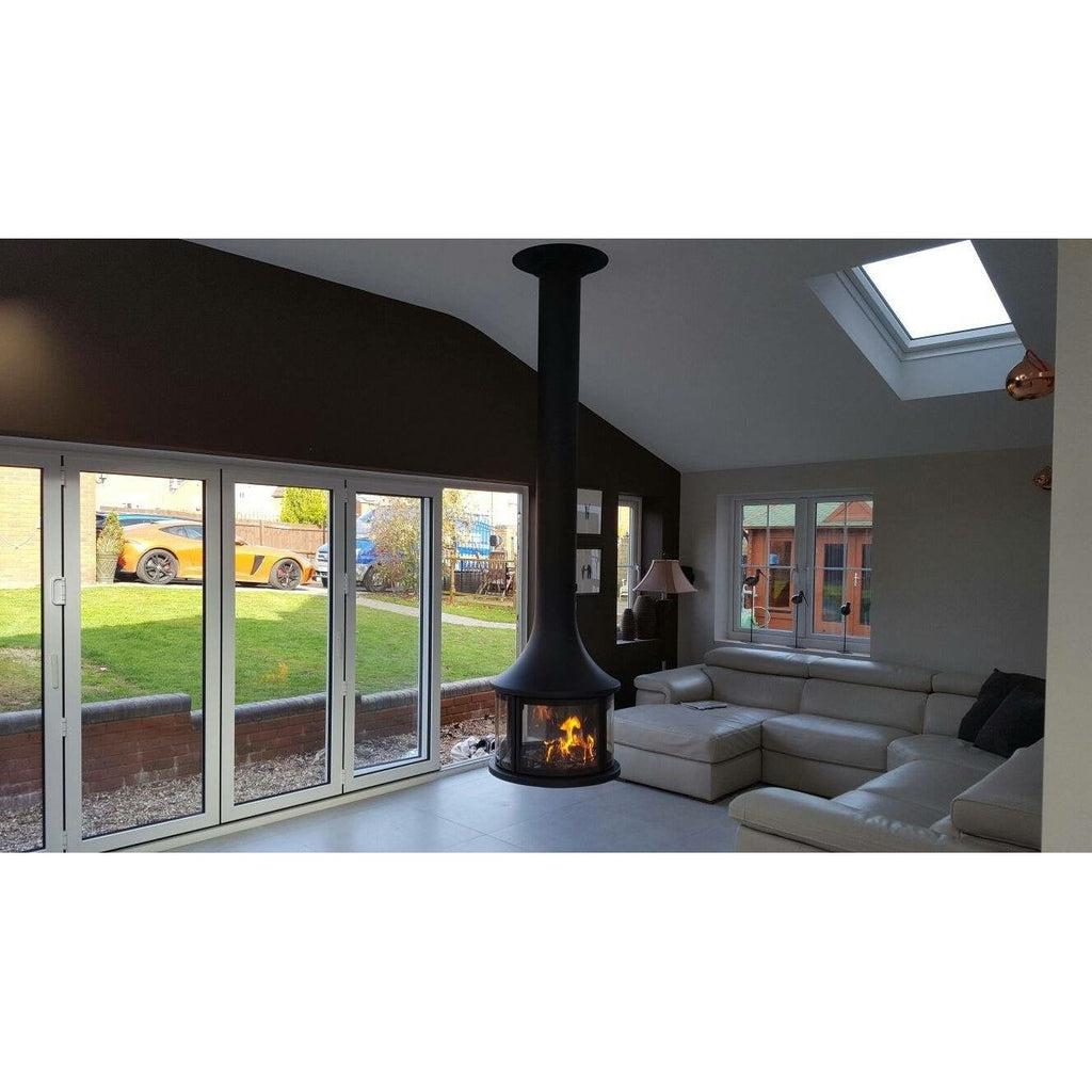 Bordelet LEA 998 Central Hanging Wood Fireplace With Safety Glass - Intense Black