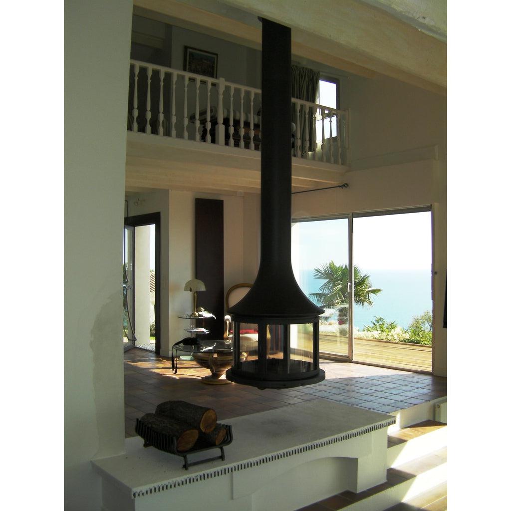 Bordelet LEA 998 Central Hanging Wood Fireplace With Safety Glass - Intense Black