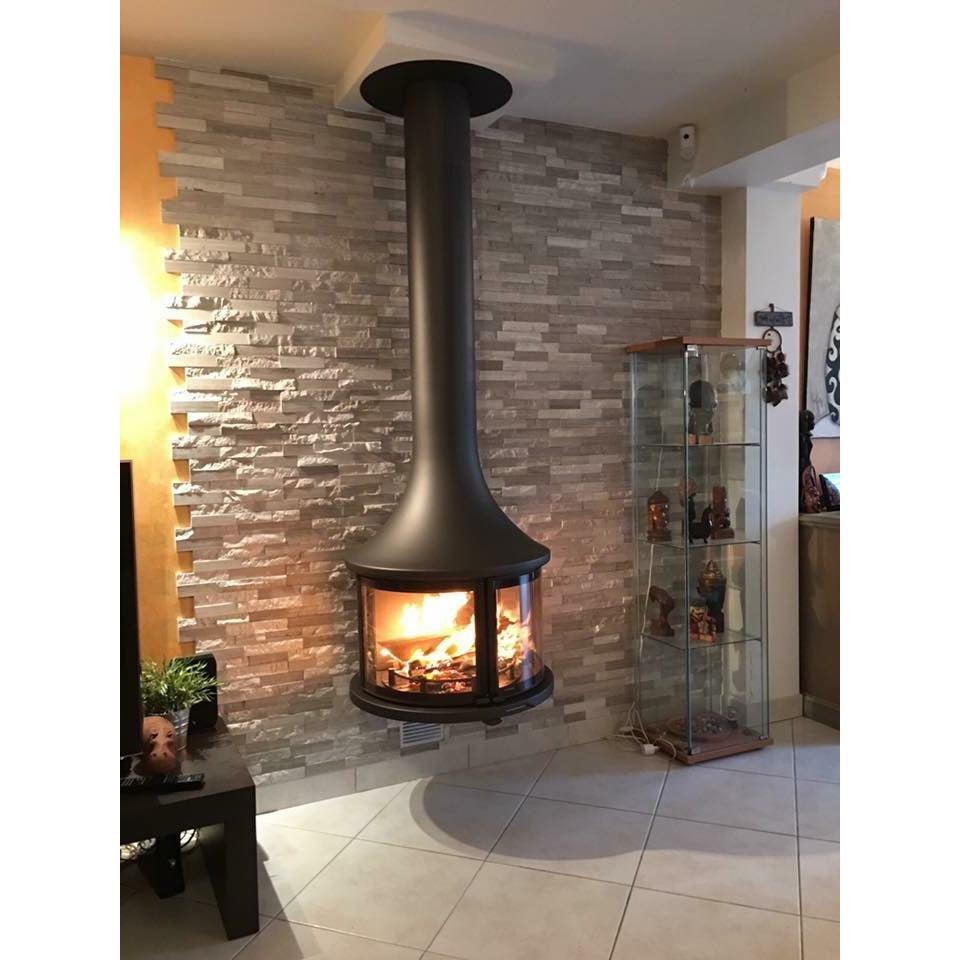 Bordelet LEA 998 Central Hanging Wood Fireplace With Safety Glass - Intense Black