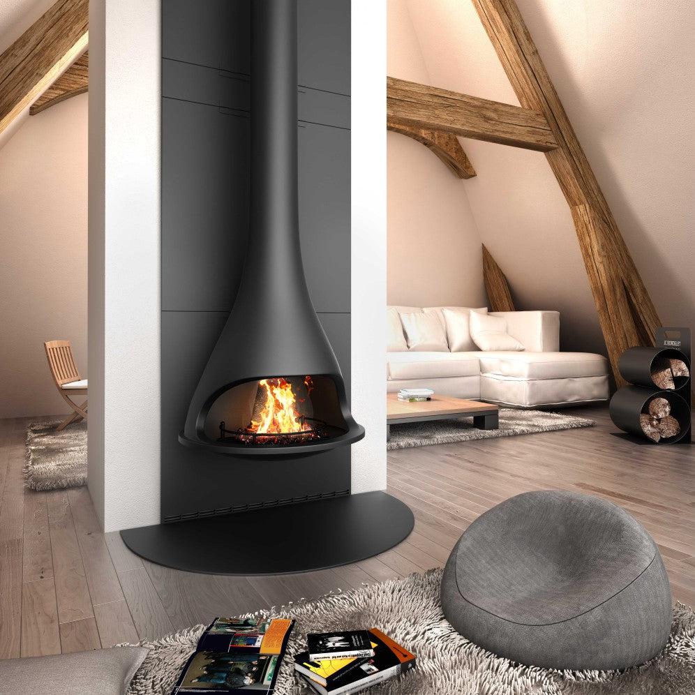 Bordelet TATIANA 997 Central Non-Rotating Hanging Wood Fireplace - Intense Black
