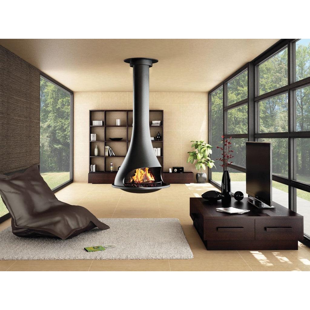 Bordelet TATIANA 997 Central Non-Rotating Hanging Wood Fireplace - Intense Black
