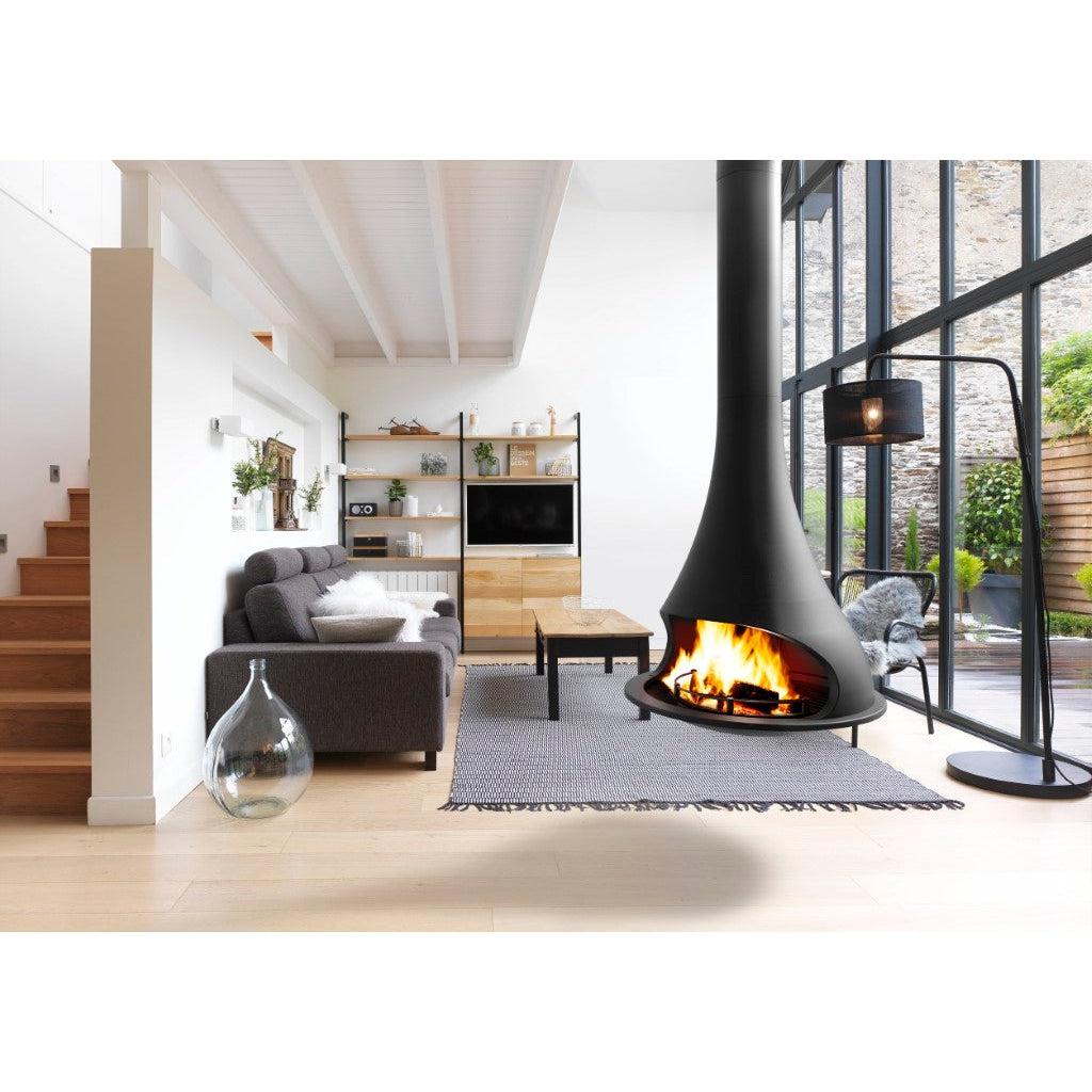 Bordelet TATIANA 997 Central Non-Rotating Hanging Wood Fireplace - Intense Black