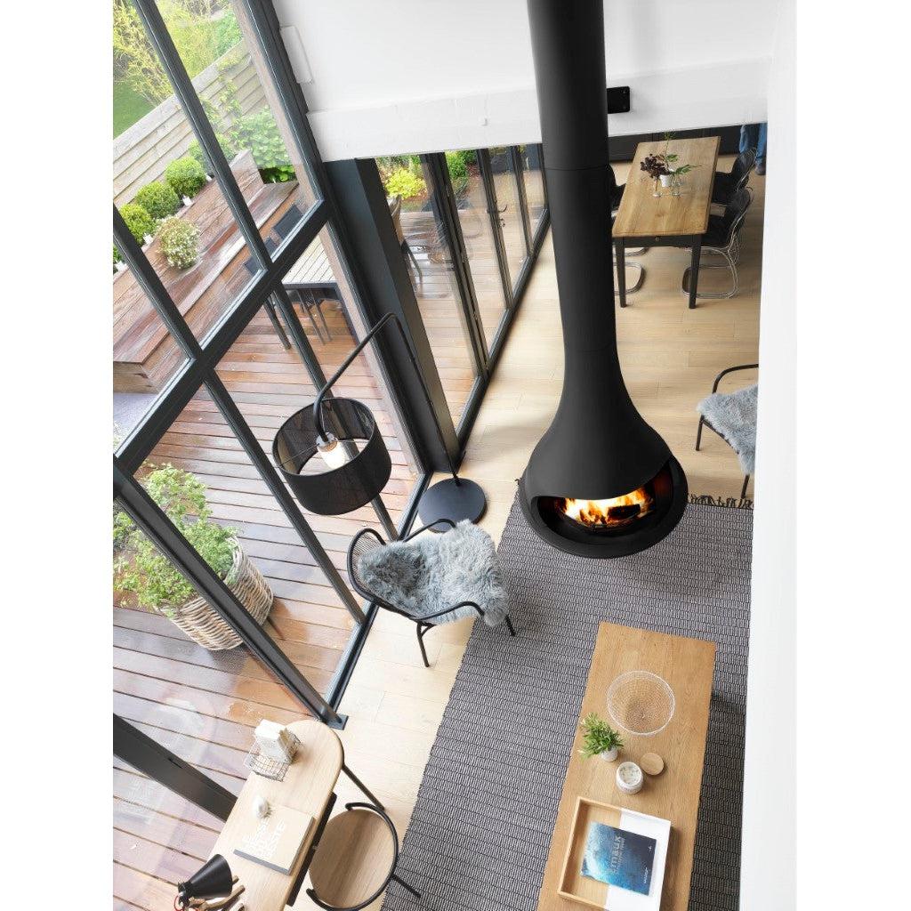 Bordelet TATIANA 997 Central Non-Rotating Hanging Wood Fireplace - Intense Black