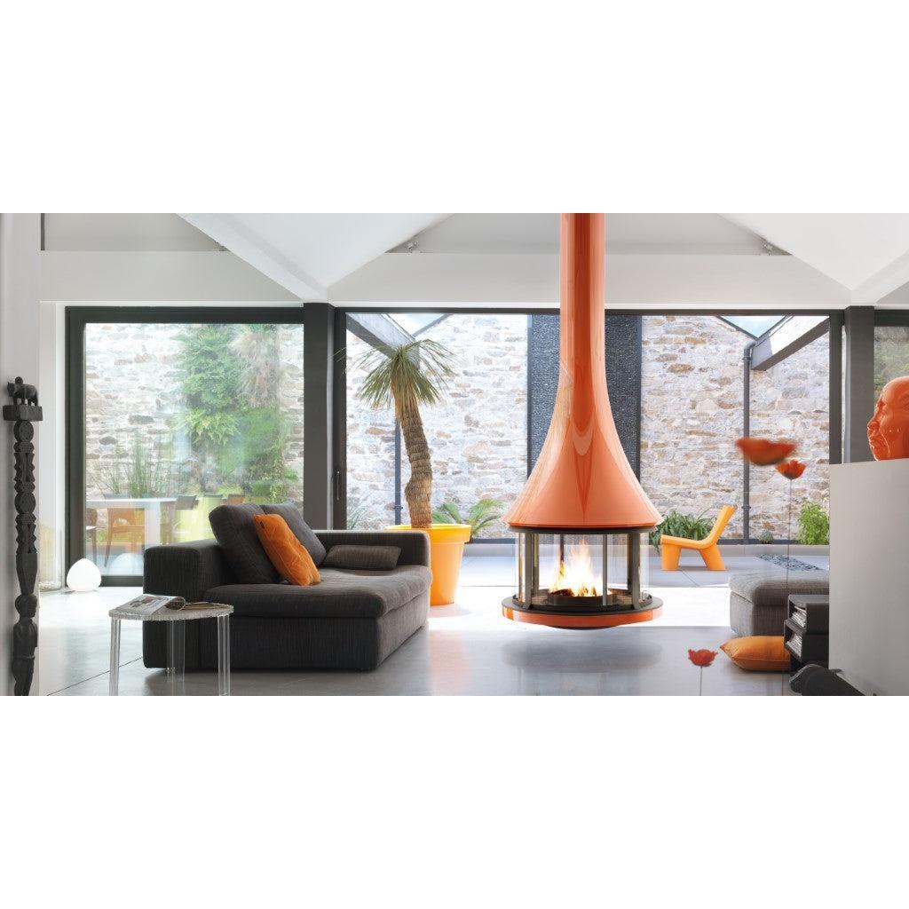 Bordelet ZELIA 908 Central Hanging Wood Fireplace - Intense Black, Brick Finish