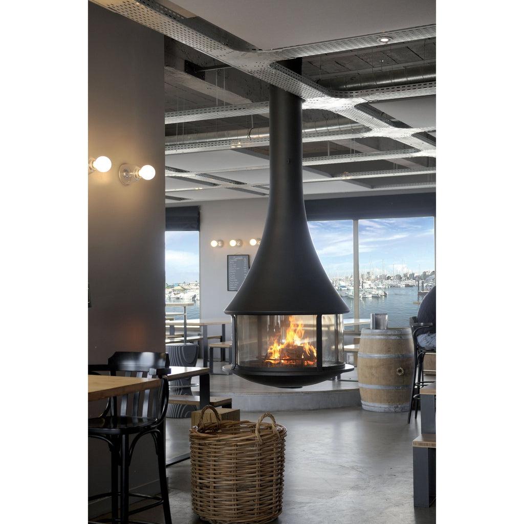 Bordelet ZELIA 908 Central Hanging Wood Fireplace - Intense Black, Brick Finish