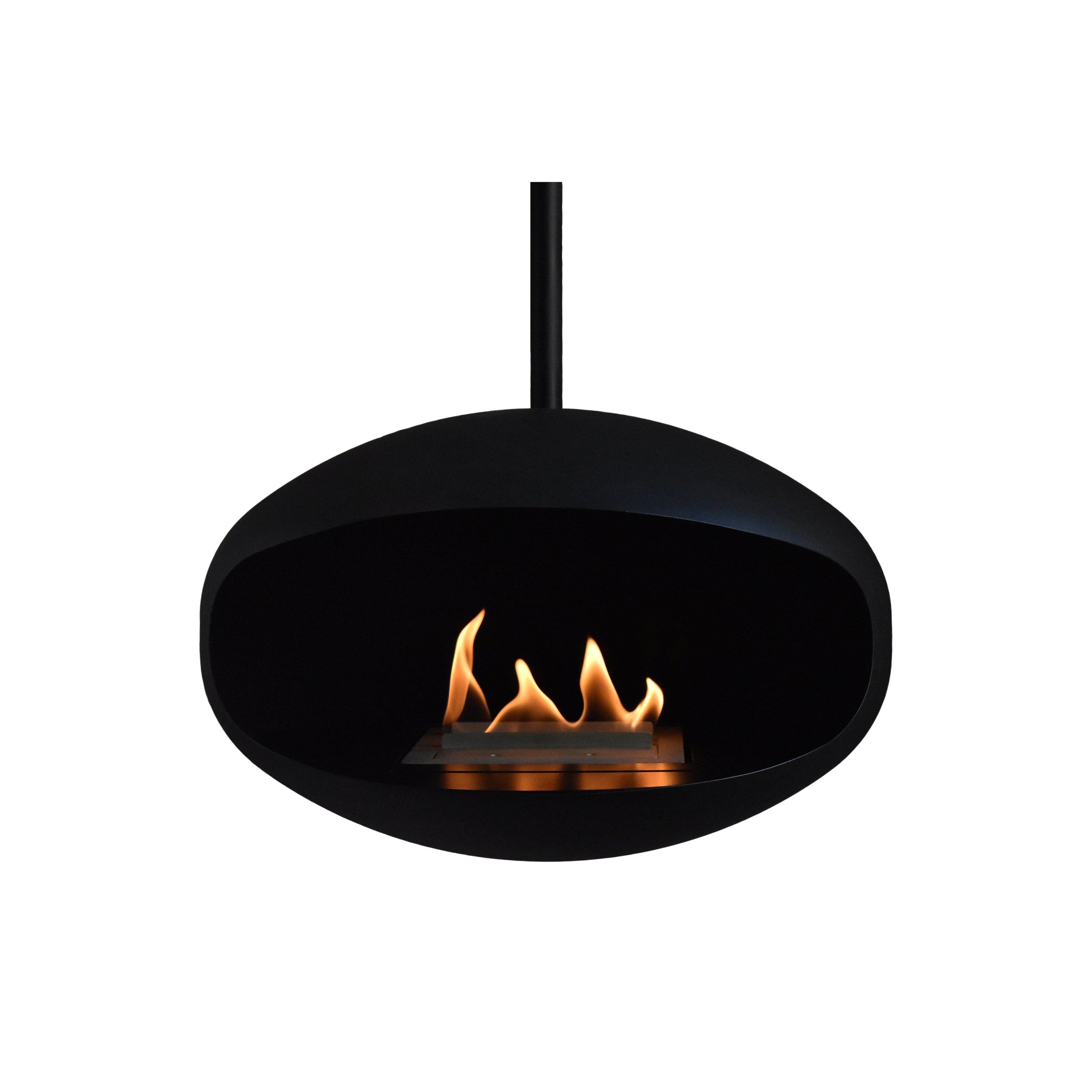 Cocoon Aeris Hanging Ethanol Fireplace - Matt Black With Angled Pole