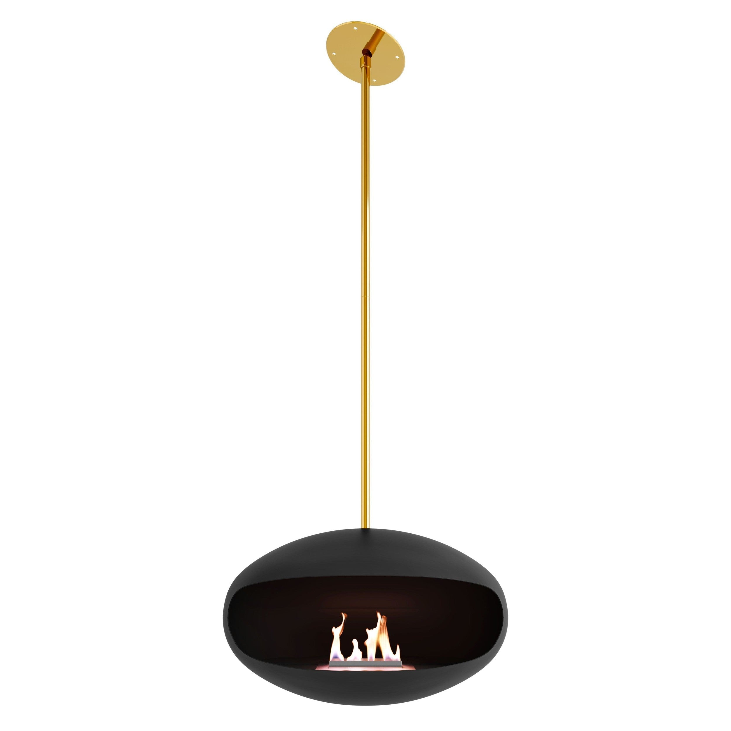 Cocoon Aeris Hanging Ethanol Fireplace - Matt Black With Angled Pole