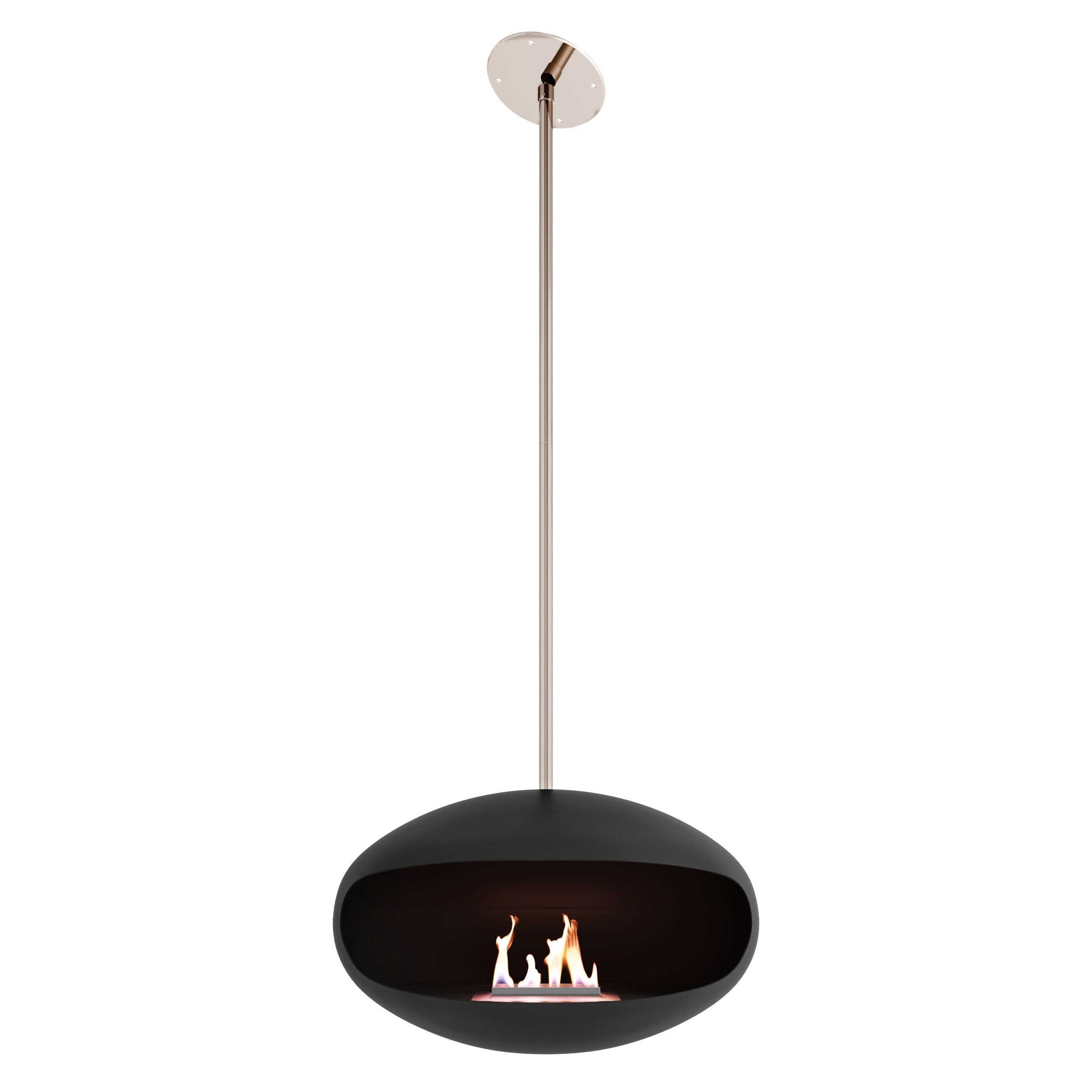 Cocoon Aeris Hanging Ethanol Fireplace - Matt Black With Angled Pole