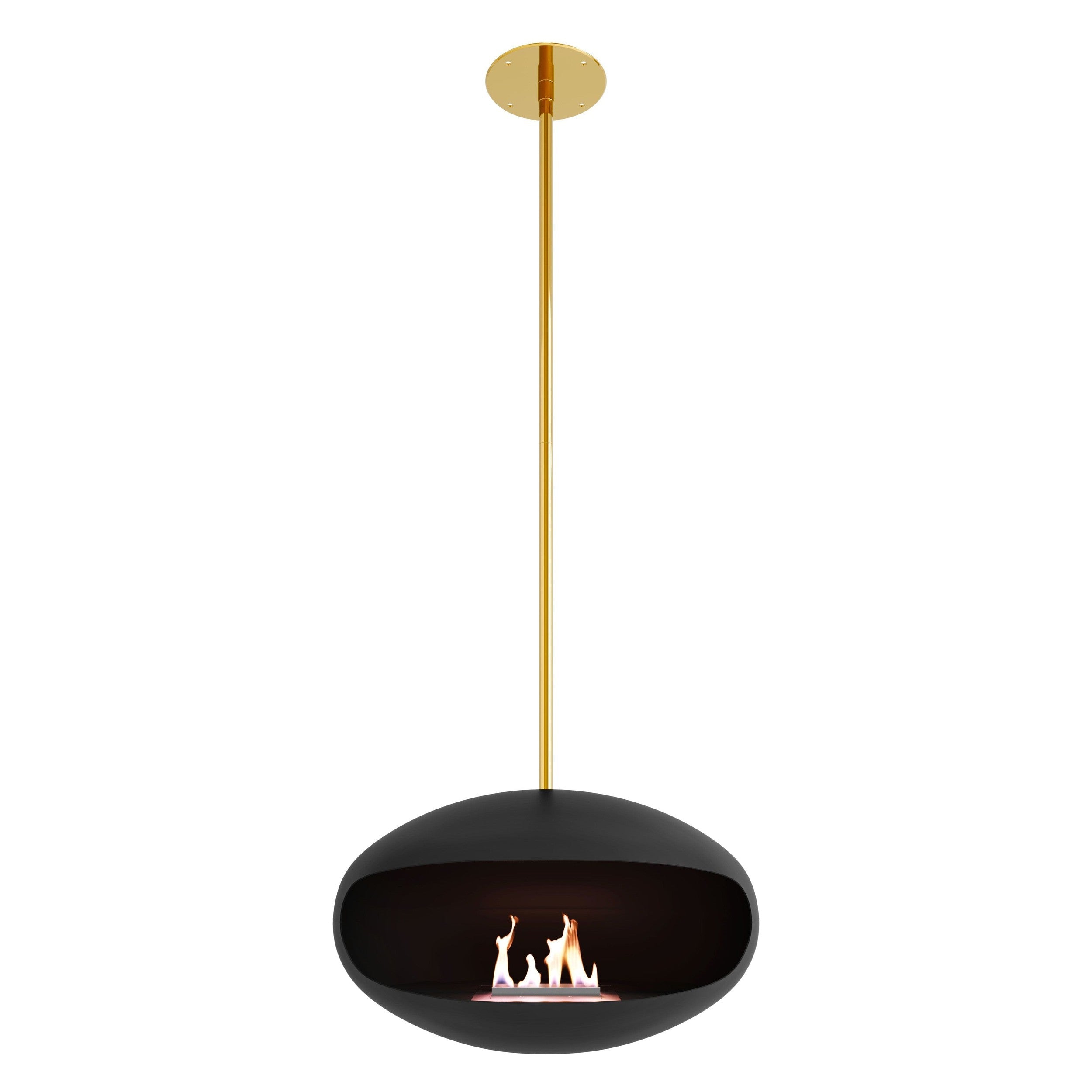 Cocoon Aeris Hanging Ethanol Fireplace - Matt Black With Straight Pole