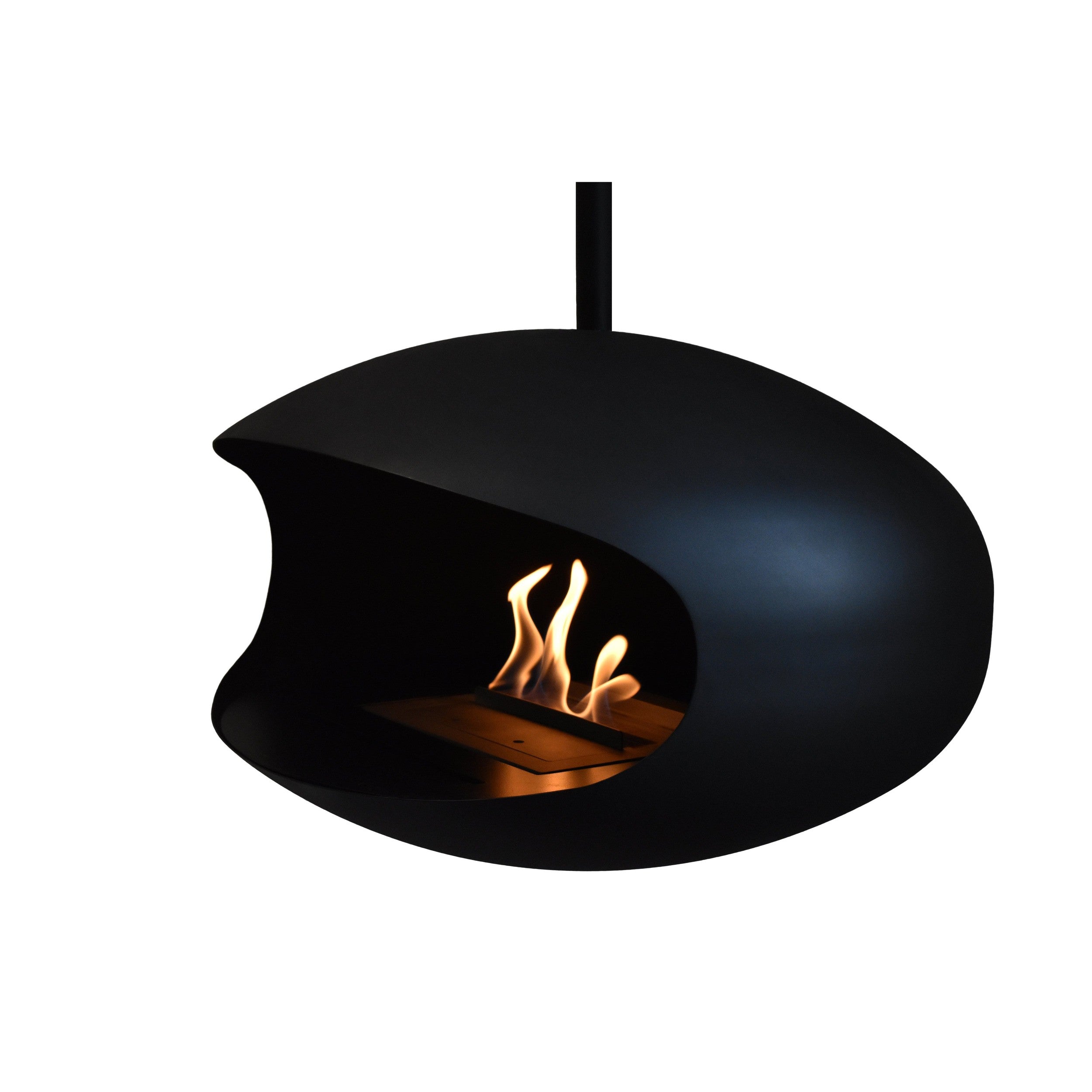 Cocoon Aeris Hanging Ethanol Fireplace - Matt Black With Straight Pole