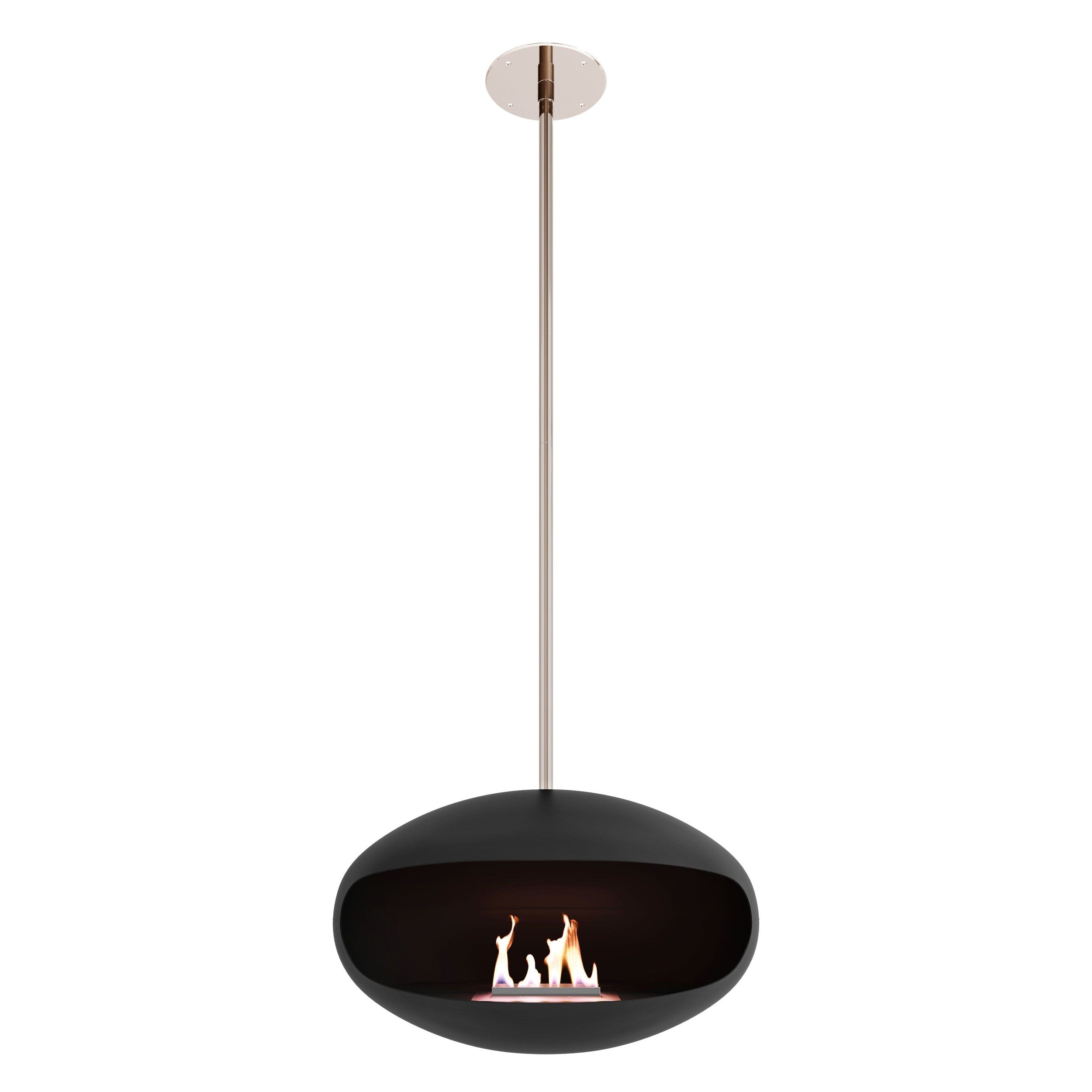 Cocoon Aeris Hanging Ethanol Fireplace - Matt Black With Straight Pole