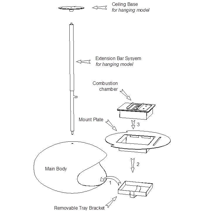 Cocoon Aeris Hanging Ethanol Fireplace - Stainless Steel With Angled Pole