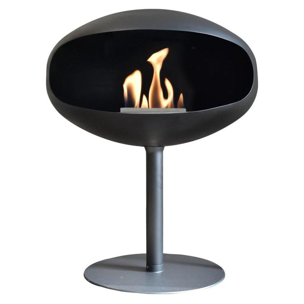 Cocoon Pedestal Standing Ethanol Fireplace - Black Shell w Black Stand