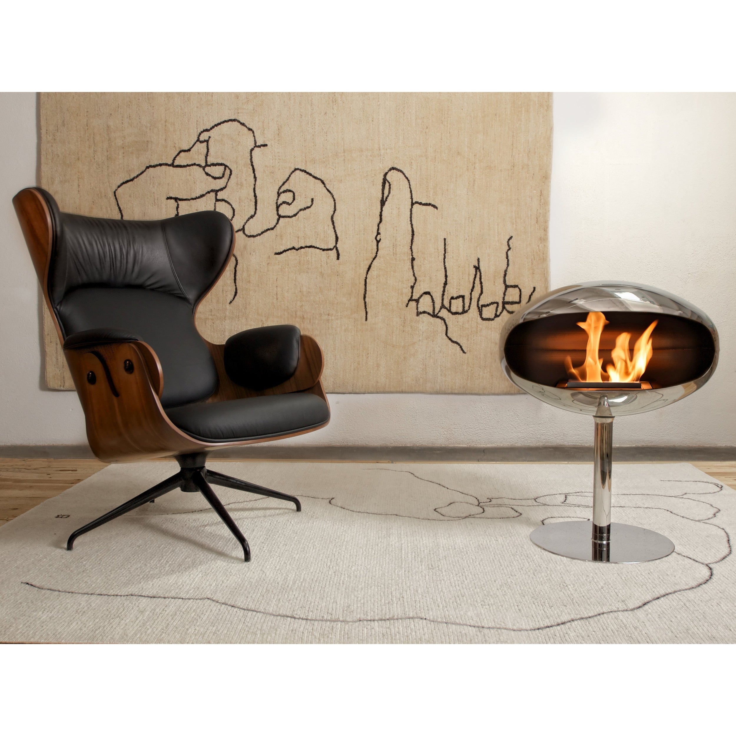 Cocoon Pedestal Standing Ethanol Fireplace - Stainless Steel