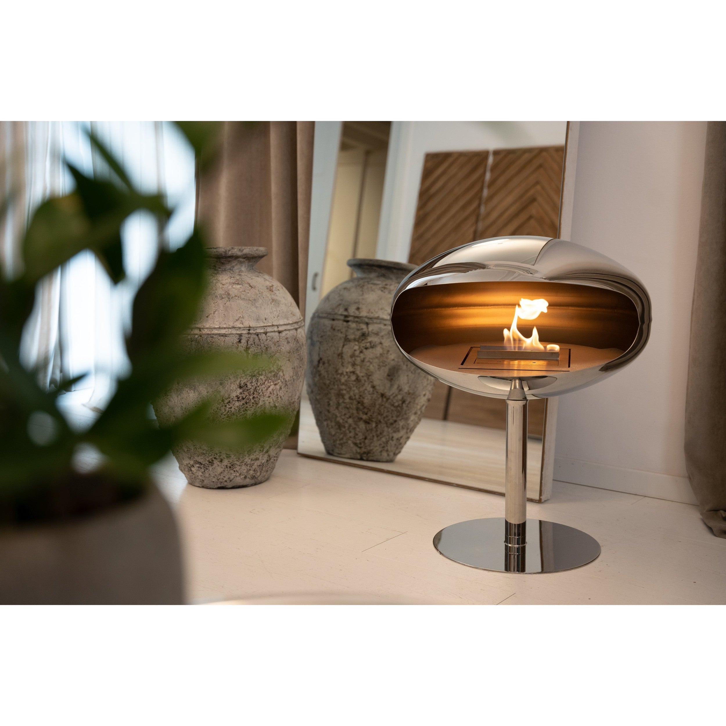 Cocoon Pedestal Standing Ethanol Fireplace - Stainless Steel