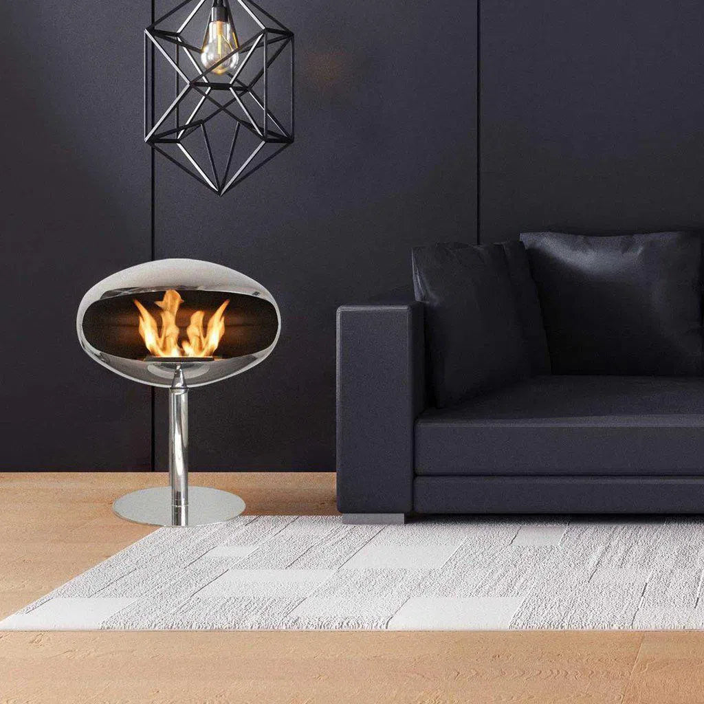 Cocoon Pedestal Standing Ethanol Fireplace - Stainless Steel Shell w Stainless Steel Stand