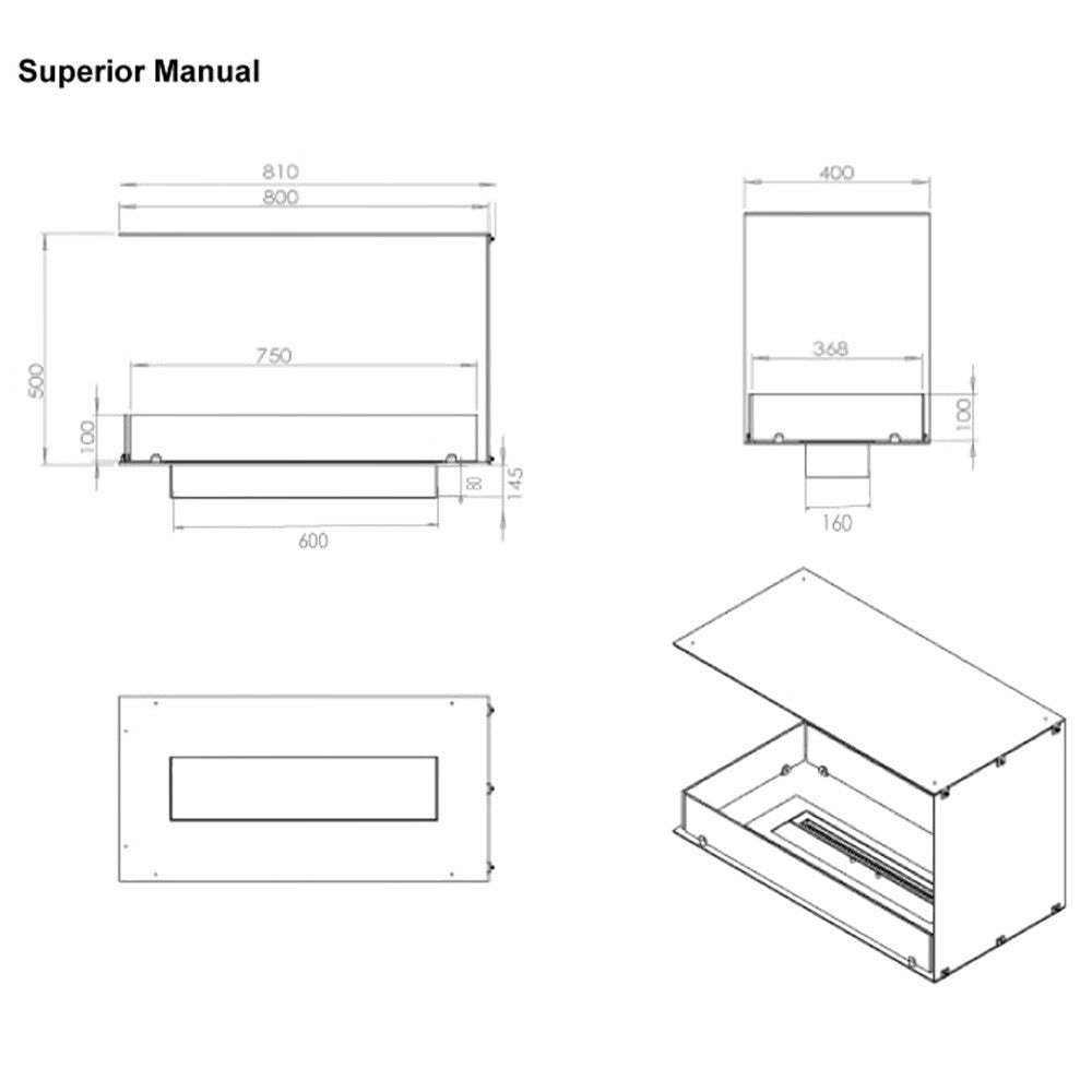 Foco Room Divider 800 Triple Sided Ethanol Fireplace