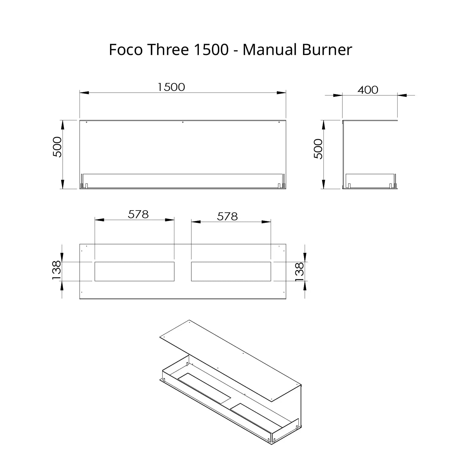 Foco Three 1500 Triple Sided Ethanol Fireplace (Made to Order)