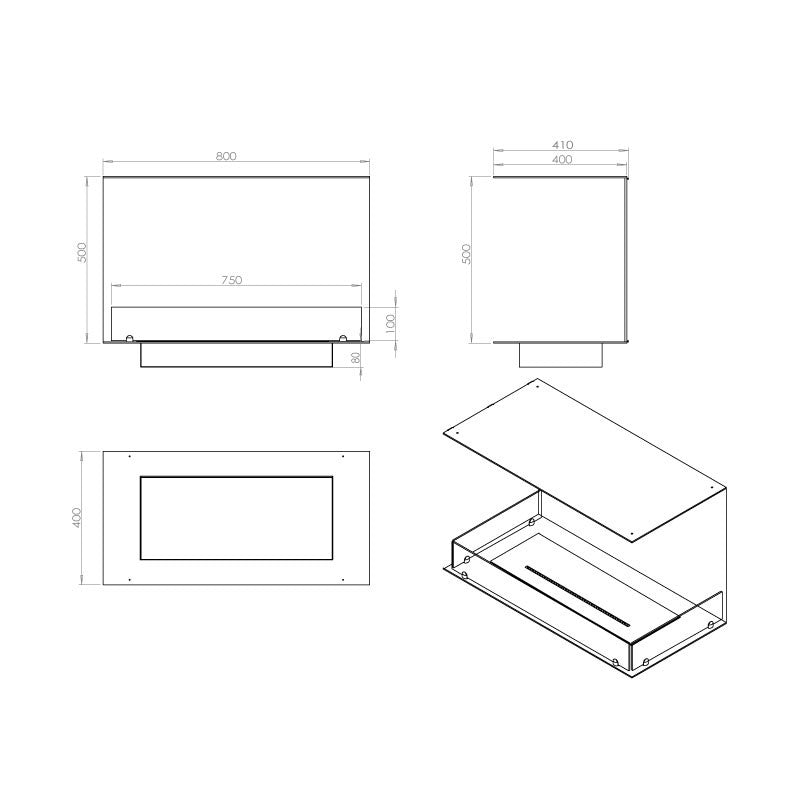 Foco Three 800 Triple Sided Ethanol Fireplace