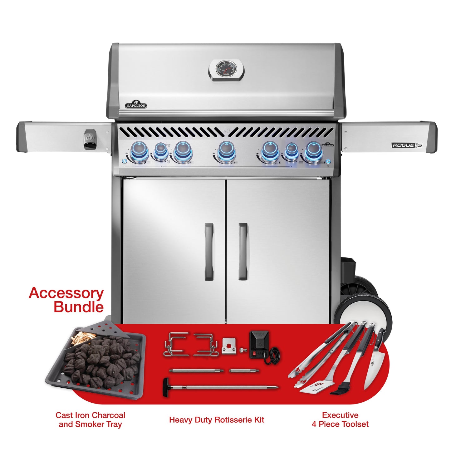 Napoleon Rogue PRO-S 625 LPG Gas BBQ with Infrared Side and Rear Burners Bundle